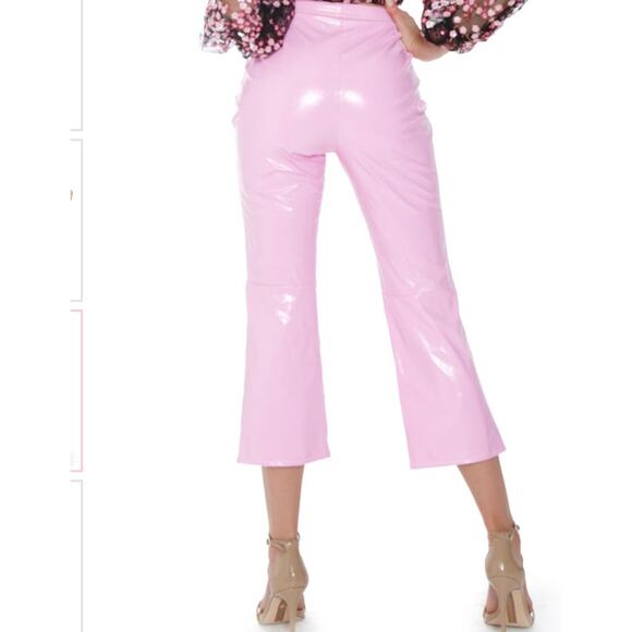 For Love & Lemons BILLIE VINYL PANTS Pastel Pink Cropped Girly Coquette Sz Lrg - Picture 6 of 12